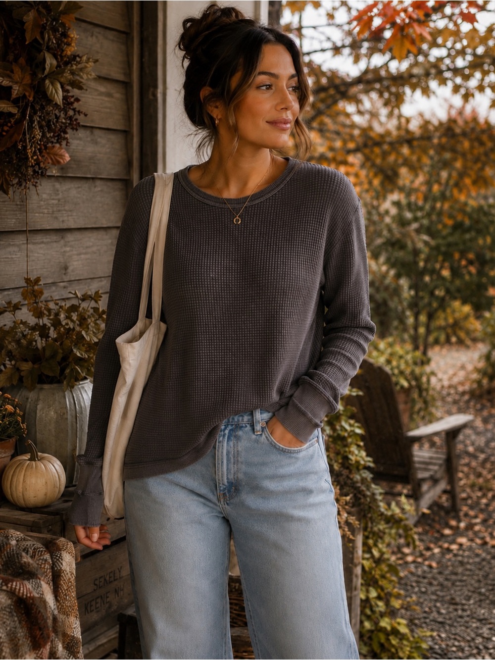 OFFLINE by Aerie Waffle-Knit Cozy Top | Size Small Charcoal